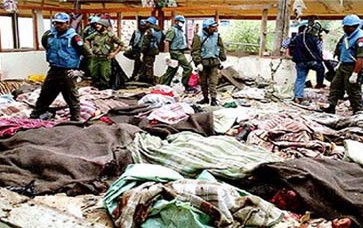اكثر من مئة شهيد من اطفال ونساء وشيوخ في قصف العدو الاسرائيلي لمقر الامم المتحدة في قانا خلال عدوان نيسان عام 1996