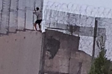مواطن لبناني يستسلق السياج الحدودي